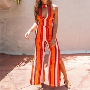 VICI Collection Savona Striped Keyhole Jumpsuit, M